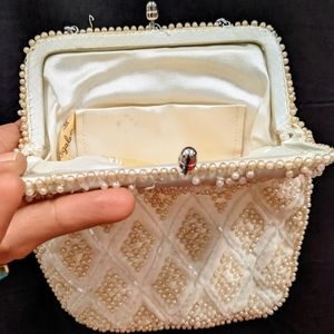 Fax Pearl Beaded Handbag Vintage Evening Bag, Chain Handle